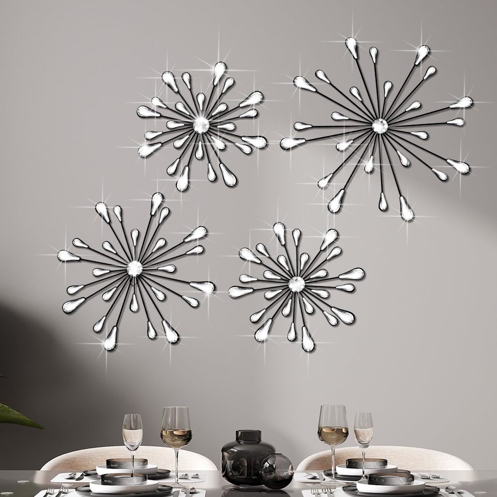 4 Pcs Starburst Wall Decor Bling Wall Art Crystal Teardrop 3d Hanging💞
